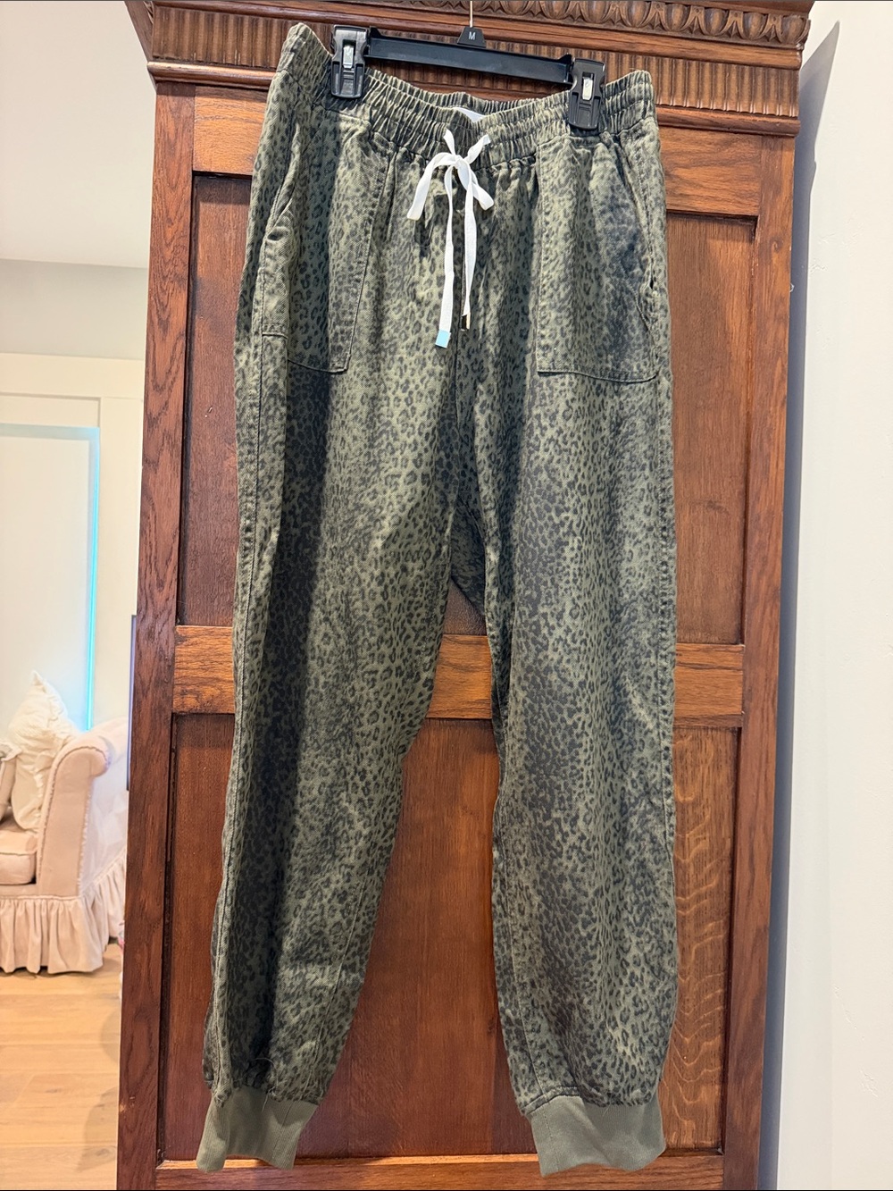 Dear John Olive Green Leopard-Print Joggers